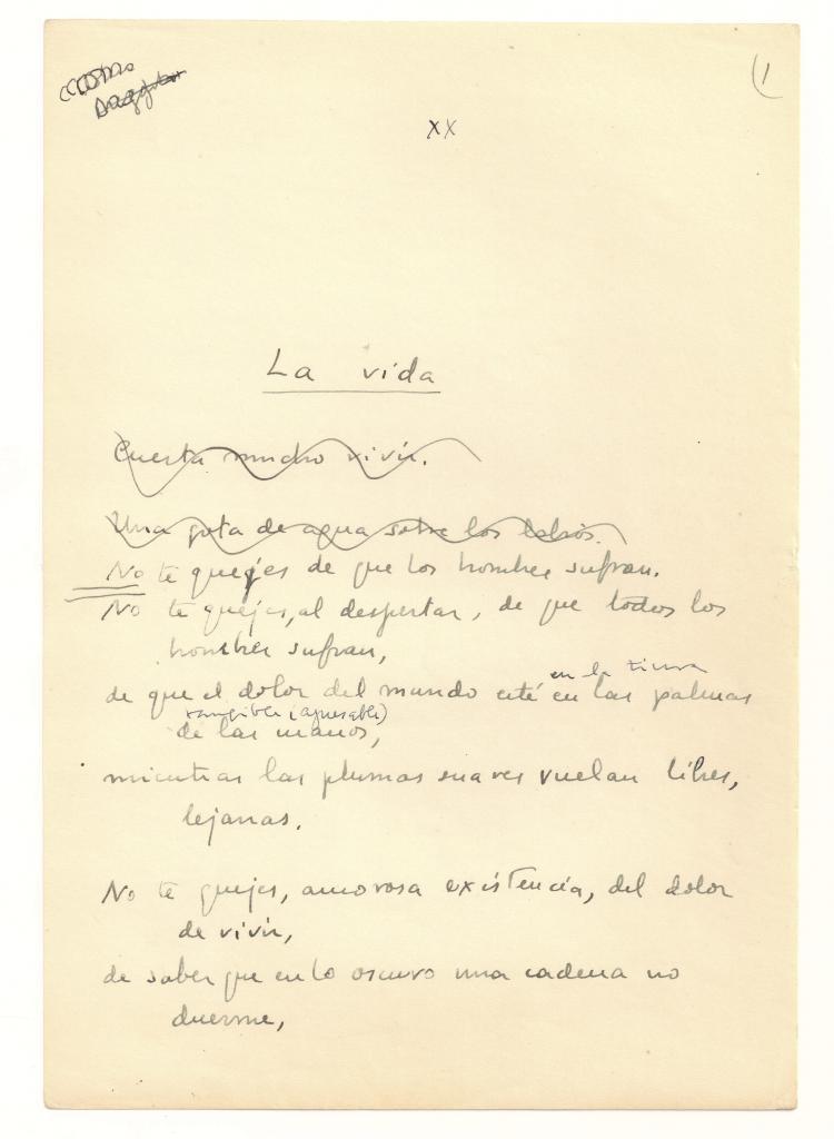 Manuscrito de "La vida", un inédito de Vicente Aleixandre de los años treinta (Archivo de Alejandro Sanz)