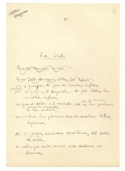 Manuscrito de "La vida", un inédito de Vicente Aleixandre de los años treinta (Archivo de Alejandro Sanz)