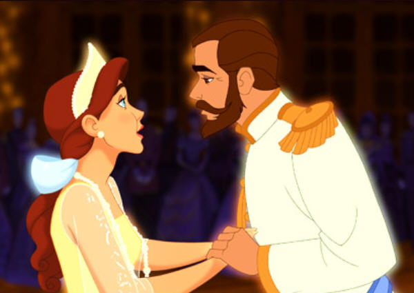 Anastasia y su padre, Nicolás II, en la película de 1997
