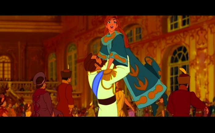 Anastasia Romanov y Nicolás II al comienzo de la película
